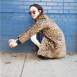 NWOT JUST FEMALE Leopard Print  Over Sized Vegan Long  Fur Coat in Size XS